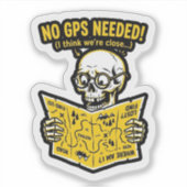 Geen GPS Nodig Sticker — Grappige Biker Schedel Ka (Voorkant)