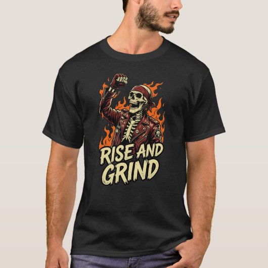 Geen Guts Geen Glory Schedel Biker Opstaan en Werk T-shirt (Voorkant)