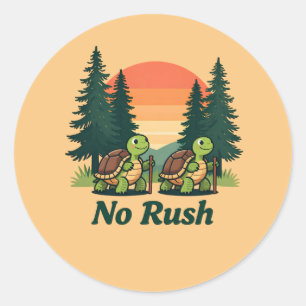 Geen Haast Schildpad Wandelavontuur – Cute Vintage Ronde Sticker