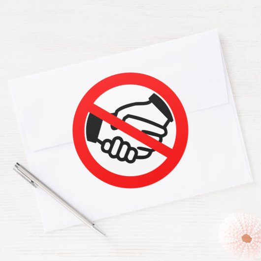 Geen hand schudden ronde sticker (Envelop)