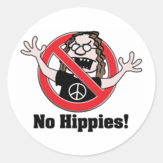 Geen hippies! ronde sticker (Voorkant)