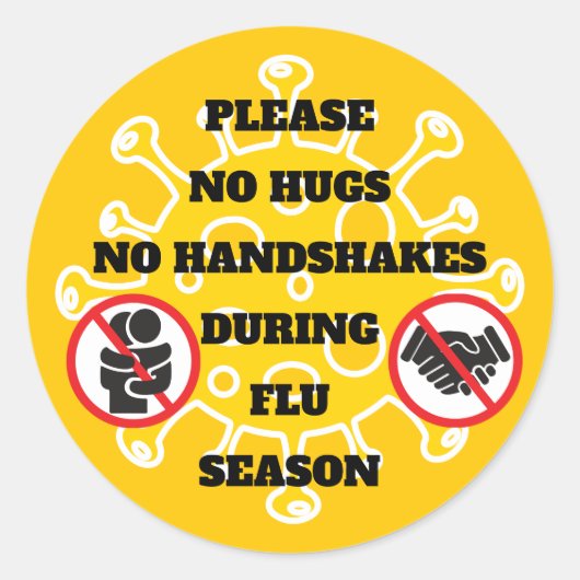 Geen huggen of handshakes tijdens griepseizoen als ronde sticker (Voorkant)