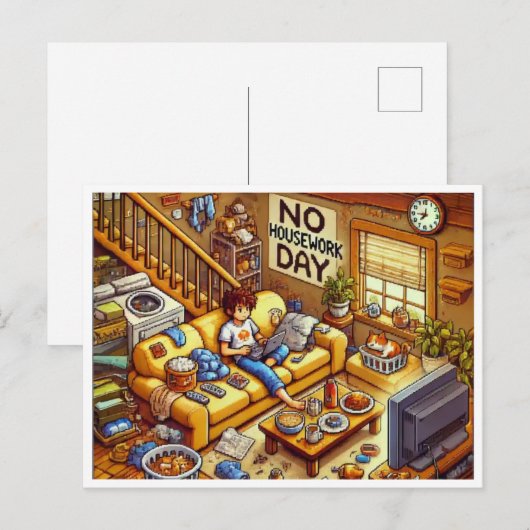 Geen huiswerk dag Pixel Art Briefkaart (Voorkant / Achterkant)