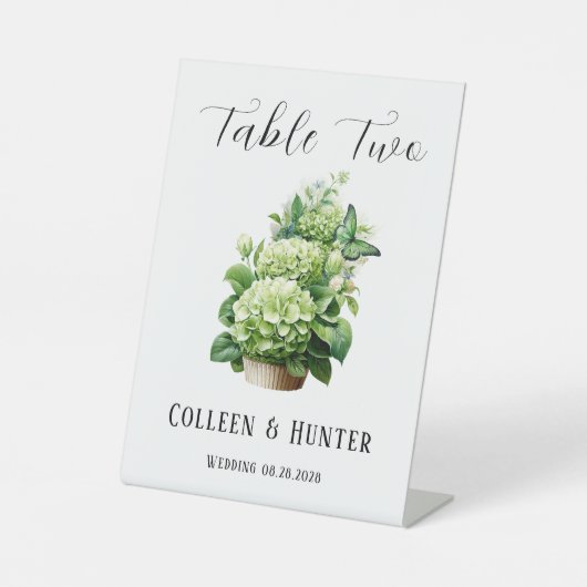 Geen Hydrangea Butterfly Tafelnummerbord Reclamebord Met Voetstuk (Voorkant)