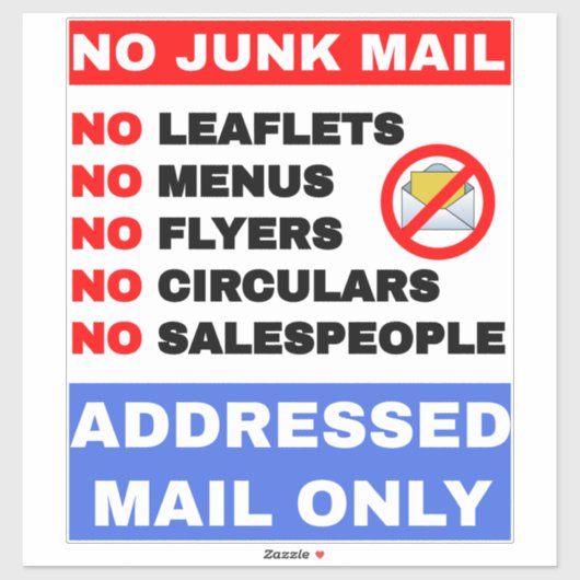 Geen junkmailteken (alleen geadresseerde e-mail) sticker (Vel)