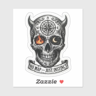 Geen kaart Alleen instinct Gehoornde Schedel Kompa Sticker
