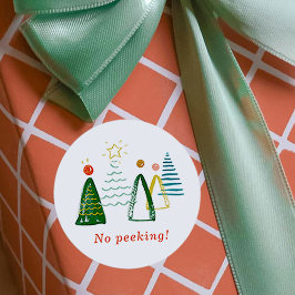 Geen kerstbomen met Waterverf prekken Ronde Sticker