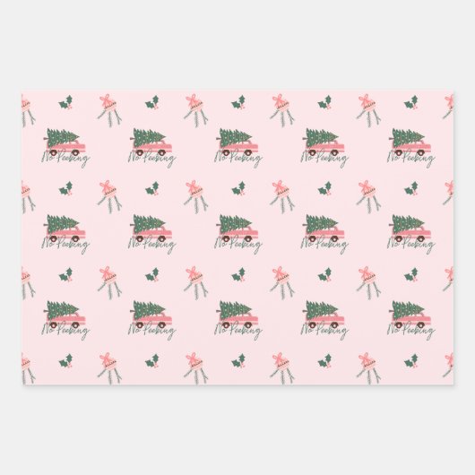 Geen kerstboom met  roze retro Van Inpakpapier Vel (Voorkant 2)