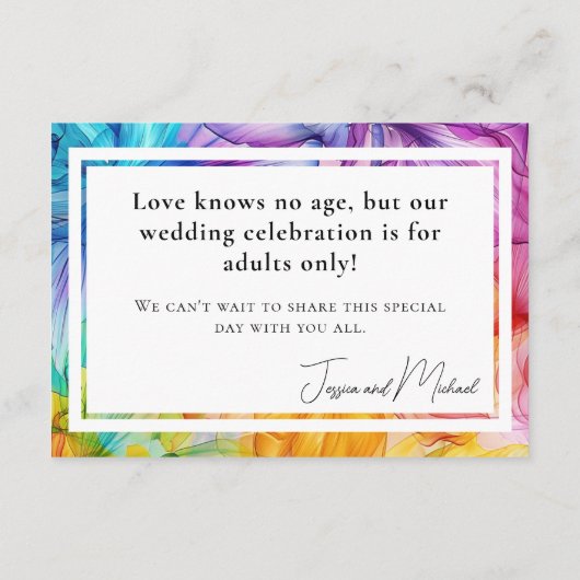 GEEN KINDER bruiloft etherische bloei Informatiekaartje (Achterkant)