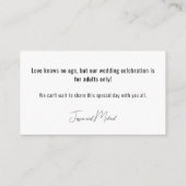 Geen KINDER bruiloft💍 Minimalistische Elegant Informatiekaartje (Achterkant)