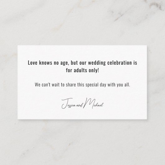 Geen KINDER bruiloft💍 Minimalistische Elegant Informatiekaartje (Achterkant)