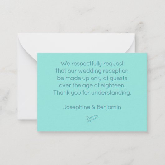 Geen Kinder Wedding Message Mint Enclosure Kaarten Notitiekaartje (Voorkant)