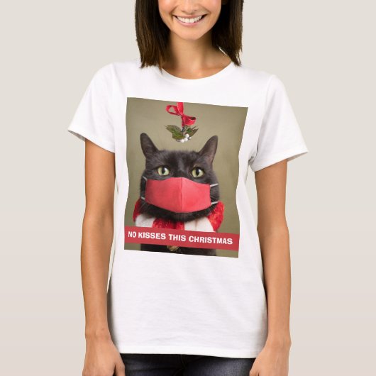 Geen Kisses deze kerstkat in het gezichtsmasker T-shirt (Voorkant)