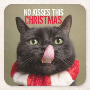 Geen Kisses deze kersttactische kat Tongue Kartonnen Onderzetters
