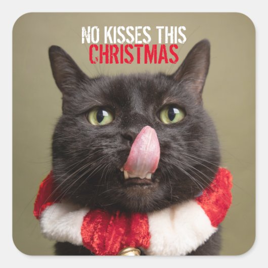 Geen Kisses deze kersttactische kat Tongue Vierkante Sticker (Voorkant)
