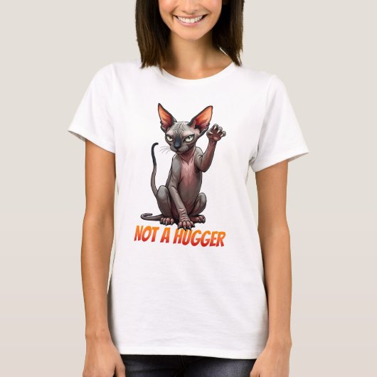 Geen knuffelaar, grappige Sphynx kattenliefhebber T-shirt (Voorkant)