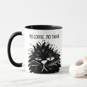 Geen koffie geen Talkie Tired Black Mad Cat Funny Mok