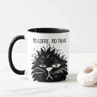 Geen koffie geen Talkie Tired Black Mad Cat Funny Mok