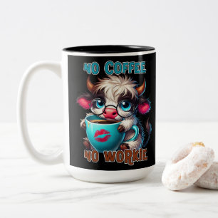 Geen koffie, geen werk tweekleurige koffiemok