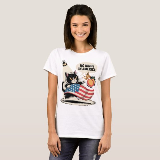 Geen koningen in Amerika Angry Cat Art T-shirt (Voorkant volledig)