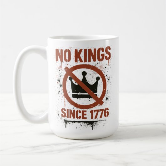 Geen koningen in Amerika, geen koningsdag protest Koffiemok (Links)