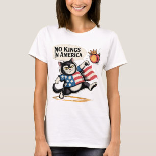 Geen koningen in Amerika Patriottische kat T-shirt