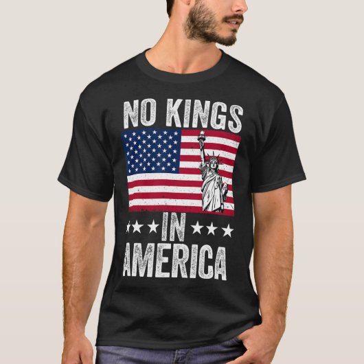 Geen koningen in Amerika Vlag Protest Save Democra T-shirt (Voorkant)