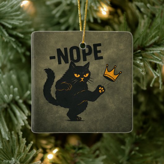 Geen koningen in Amerika Zwarte kat Grappig Kickin Keramisch Ornament (Boom)