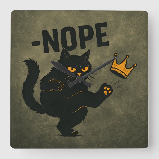Geen koningen in Amerika Zwarte kat Grappig Kickin Vierkante Klok (Voorkant)