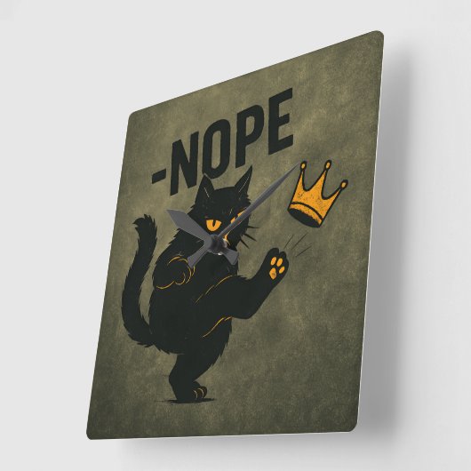 Geen koningen in Amerika Zwarte kat Grappig Kickin Vierkante Klok (Hoek)