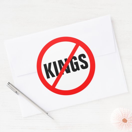 "GEEN KONINGEN" RONDE STICKER (Envelop)