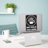 Geen koude bellers (Stop Calls & Junk Mail) Zwart Sticker (Laptop op bureau)