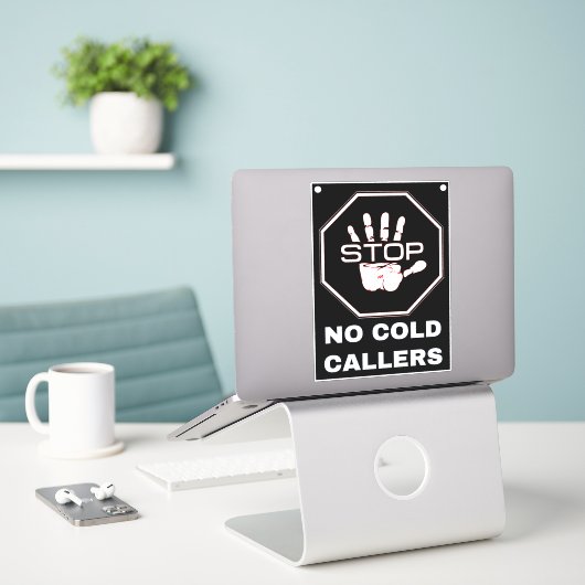 Geen koude bellers (Stop Calls & Junk Mail) Zwart Sticker (Laptop op bureau)