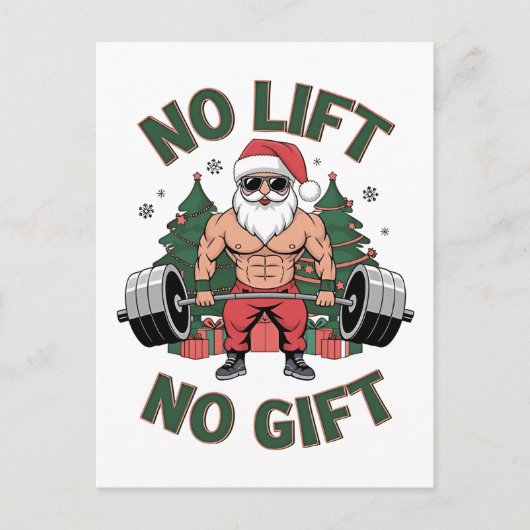 Geen lift Geen cadeau Grappig Santa Claus Gym Fitn Feestdagenkaart (Voorkant)