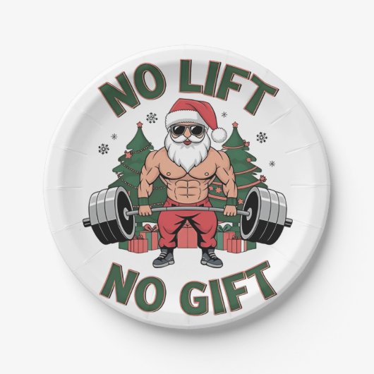 Geen lift Geen cadeau Grappig Santa Claus Gym Fitn Papieren Bordje (Voorkant)