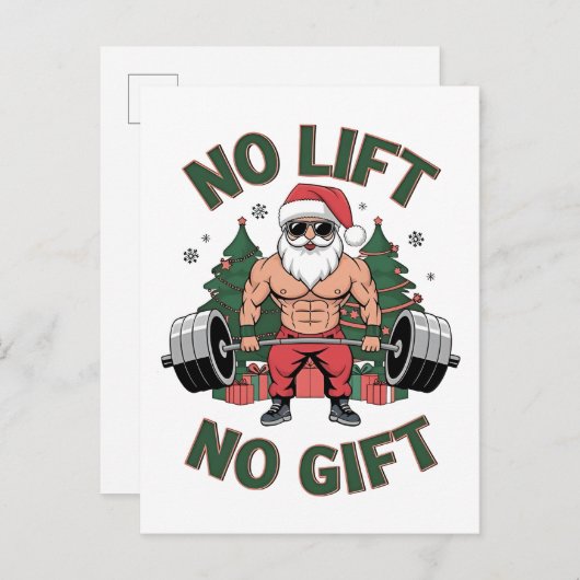 Geen Lift Geen Cadeau Grappige Kerstman Gym Fitnes Uitnodiging Briefkaart (Voorkant / Achterkant)