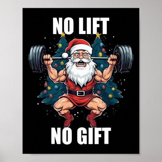 Geen Lift Geen Gift Kerstman Kerstmis Gym Bodybuil Poster (Voorkant)
