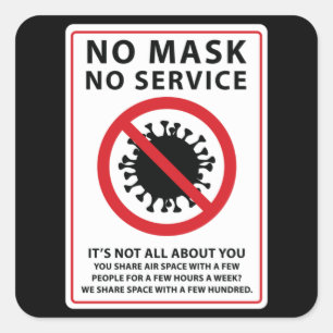 geen masker geen gedeelde dienst vierkante sticker