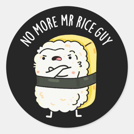 Geen Mr Rice Guy Funny Sushi Pun Dark BG Ronde Sticker (Voorkant)
