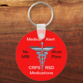 Geen MRI Medical Alert CRPS/RSD Medicines Sleutelh Sleutelhanger (Voorkant)