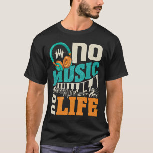 Geen muziek Geen leven met hoofdtelefoons Hartslag T-shirt