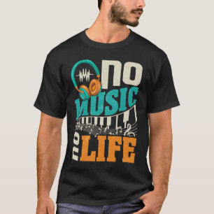 Geen muziek Geen leven met hoofdtelefoons Hartslag T-shirt