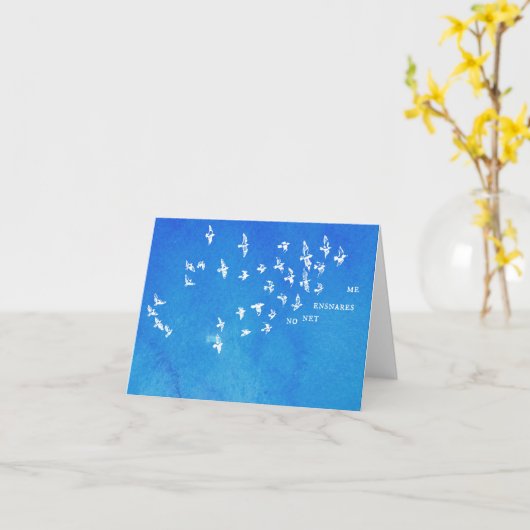 "Geen net verstrikt me" + vogels (wit op blauw) Kaart (Gele Bloem)