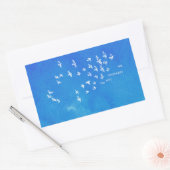 "Geen net verstrikt me" + vogels (wit op blauw) Rechthoekige Sticker (Envelop)