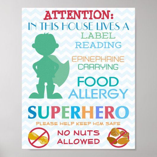 Geen Nuts toegelaten Superheld Boy Sign for Home Poster (Voorkant)