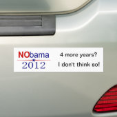 Geen Obama 2012 verkiezing Bumpersticker (Op auto)