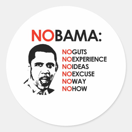 GEEN OBAMA, ECHT NIET RONDE STICKER (Voorkant)