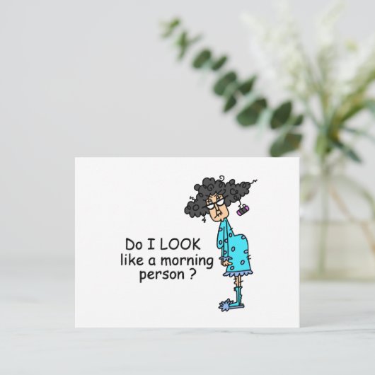 Geen ochtendmens briefkaart (Staand voorkant)