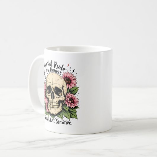 Geen onbeleefde Mok | Funny Skull & Floral Koffiek (Voorkant links)