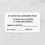 Geen ontheffing van verplichtingen visitekaartje (Voorkant)